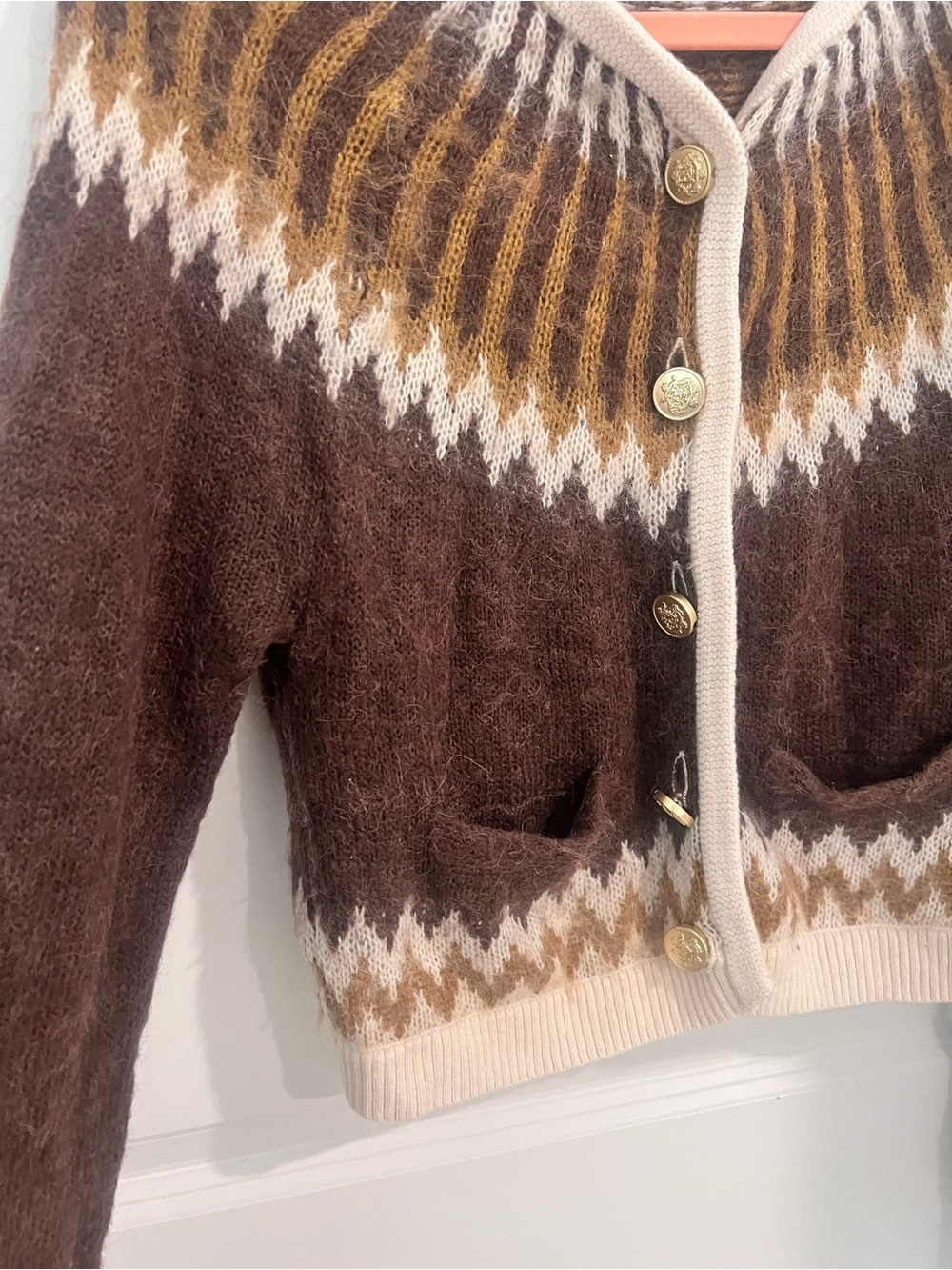 J. Crew Brown and Cream Fair Isle Wool-Blend Cardigan - Picture 3 of 8